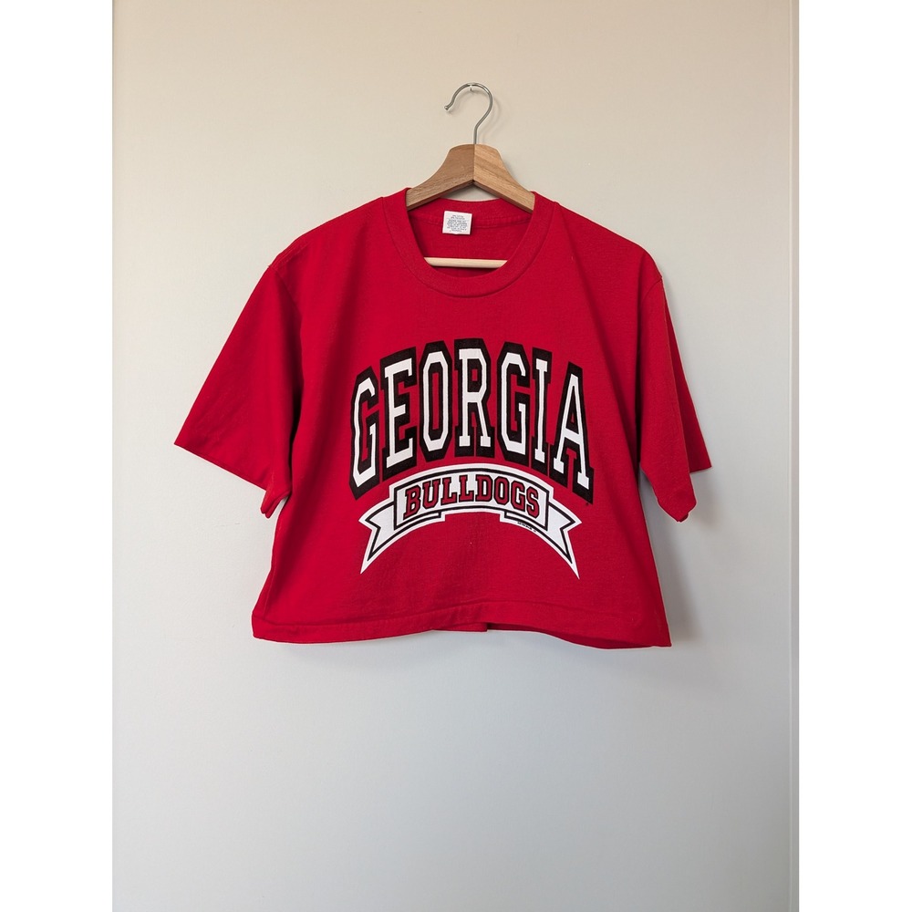 Vintage Georgia Bulldogs Single Stitch Cropped Graphic TShirt‎ Red Women's M